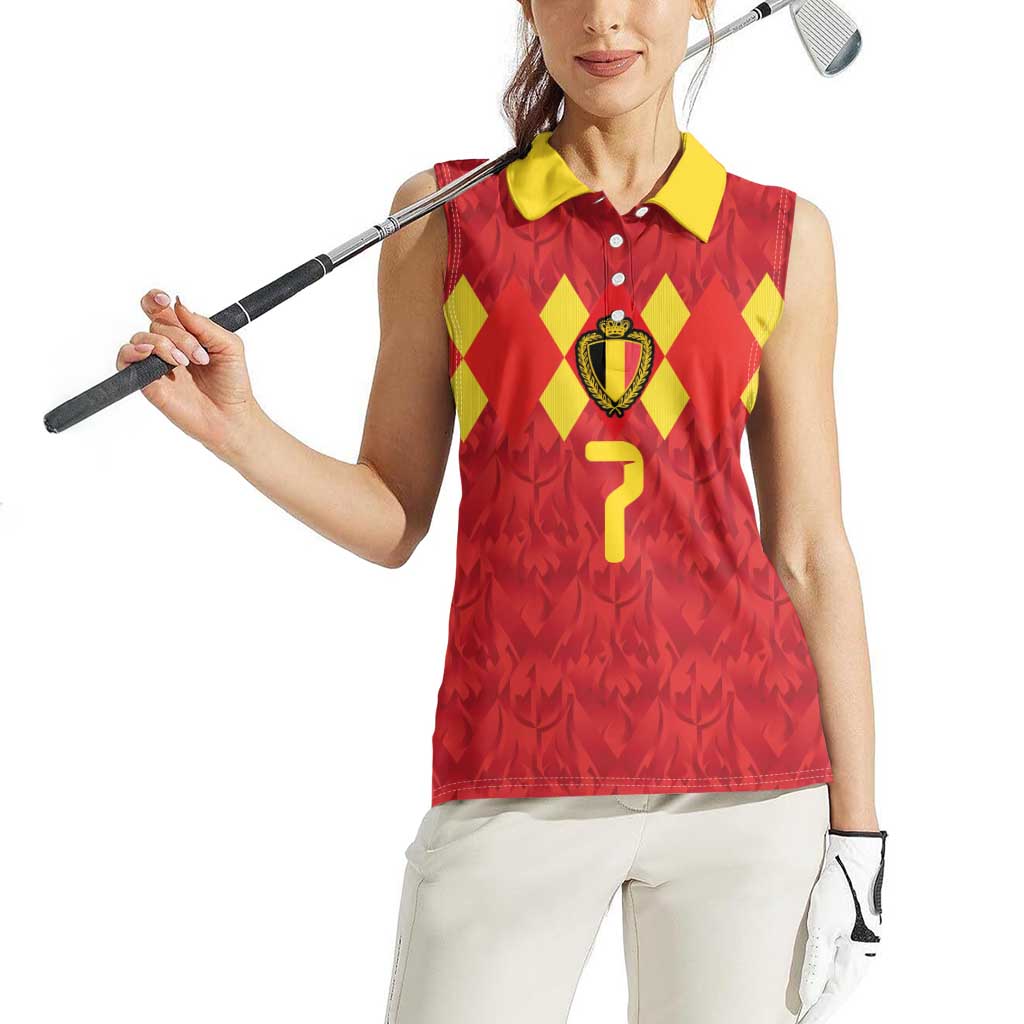 Custom Belgium Football Women Sleeveless Polo Shirt Fiery Devil Motif