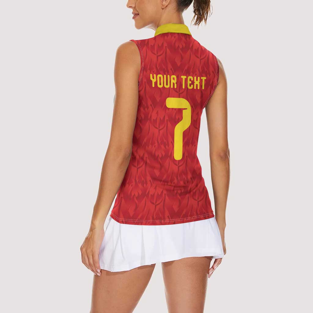 Custom Belgium Football Women Sleeveless Polo Shirt Fiery Devil Motif