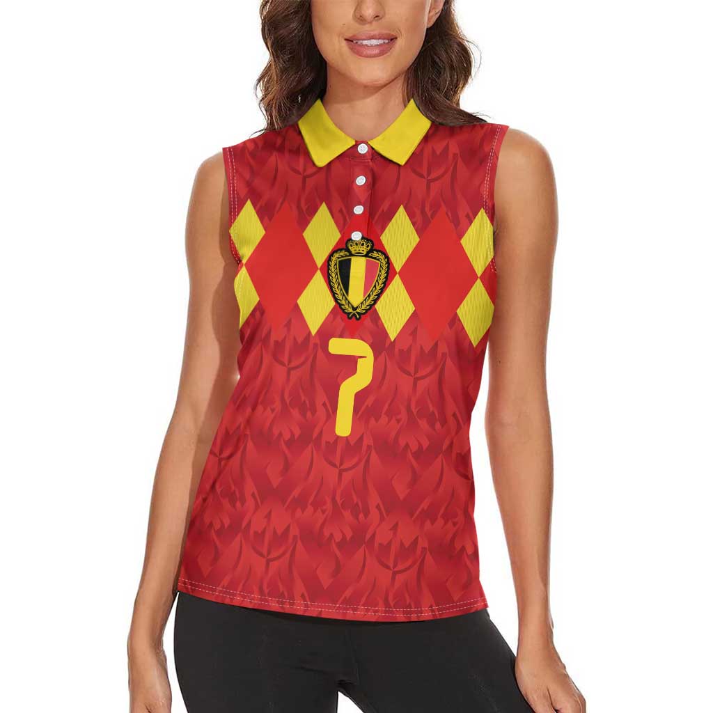 Custom Belgium Football Women Sleeveless Polo Shirt Fiery Devil Motif