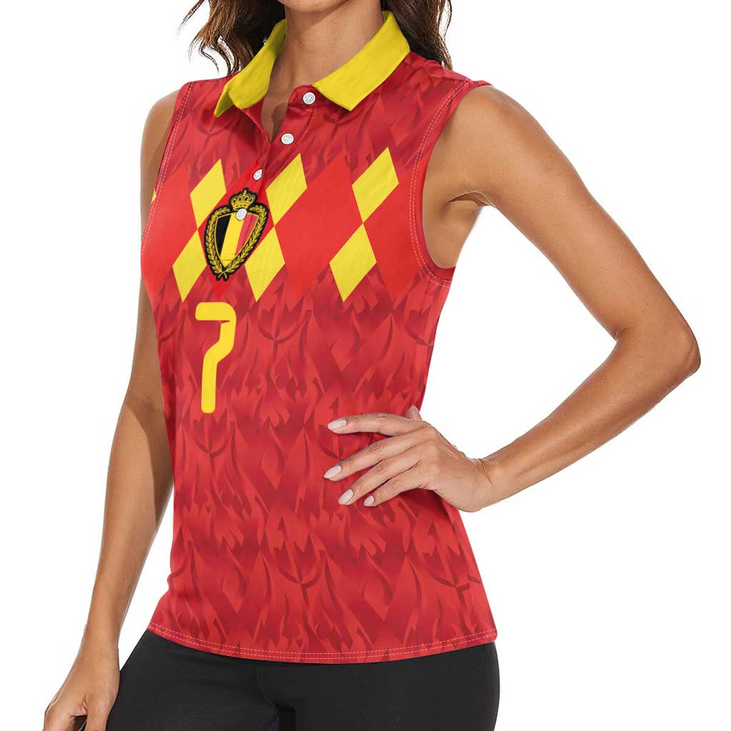 Custom Belgium Football Women Sleeveless Polo Shirt Fiery Devil Motif