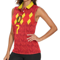 Custom Belgium Football Women Sleeveless Polo Shirt Fiery Devil Motif