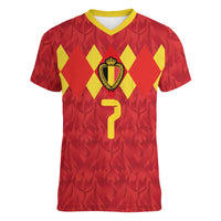 Custom Belgium Football Women V-Neck T-Shirt Fiery Devil Motif