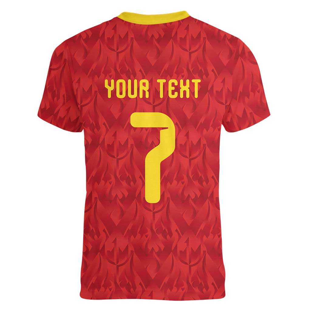 Custom Belgium Football Women V-Neck T-Shirt Fiery Devil Motif