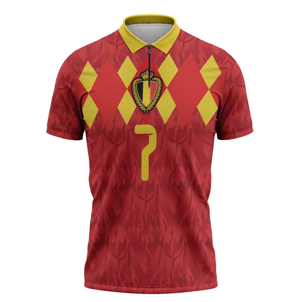 Custom Belgium Football Zipper Polo Shirt Fiery Devil Motif