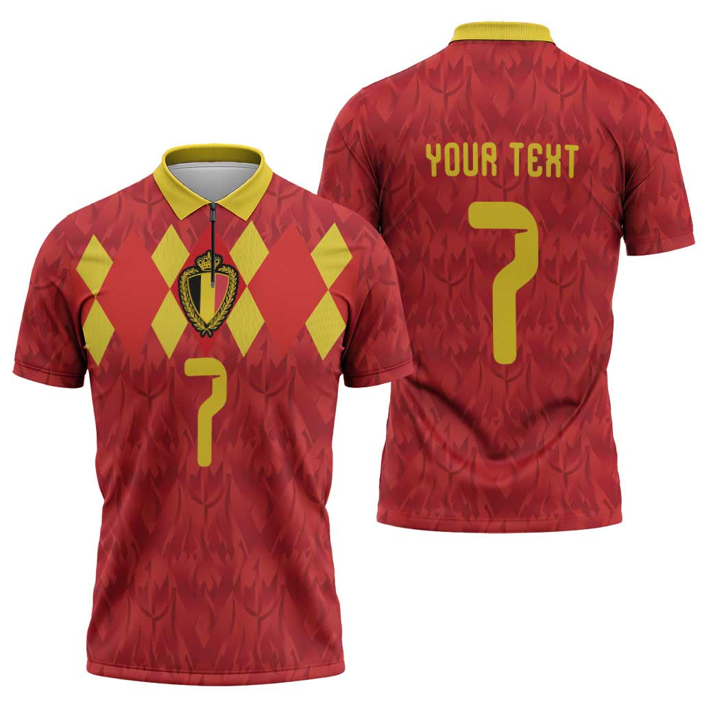 Custom Belgium Football Zipper Polo Shirt Fiery Devil Motif