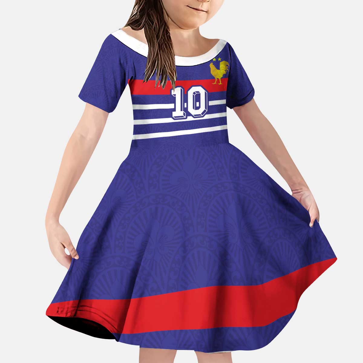 Custom French Football Kid Short Sleeve Dress France 98 Retro Style