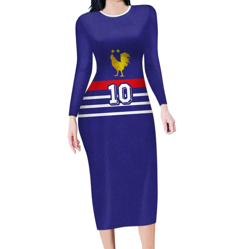 Custom French Football Long Sleeve Bodycon Dress France 98 Retro Style
