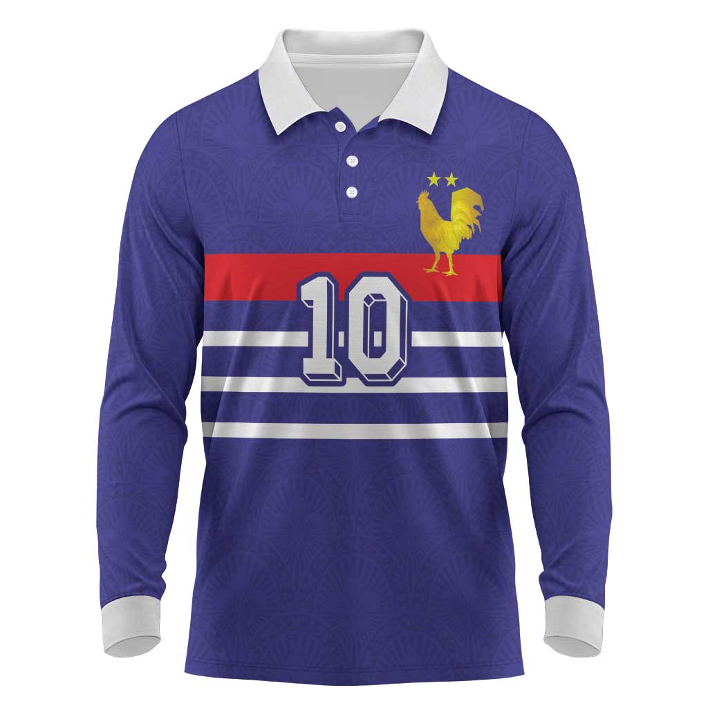 Custom French Football Long Sleeve Polo Shirt France 98 Retro Style