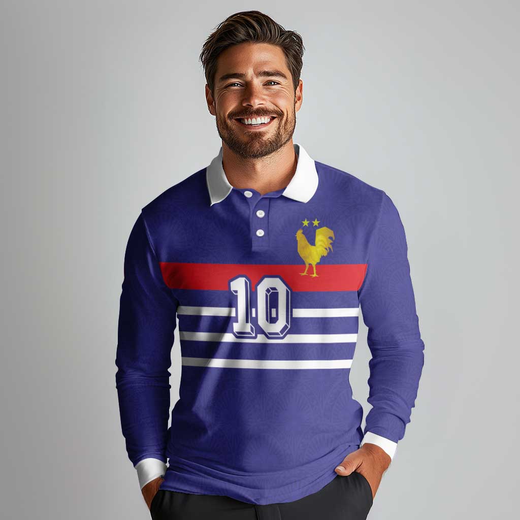 Custom French Football Long Sleeve Polo Shirt France 98 Retro Style