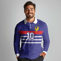 Custom French Football Long Sleeve Polo Shirt France 98 Retro Style