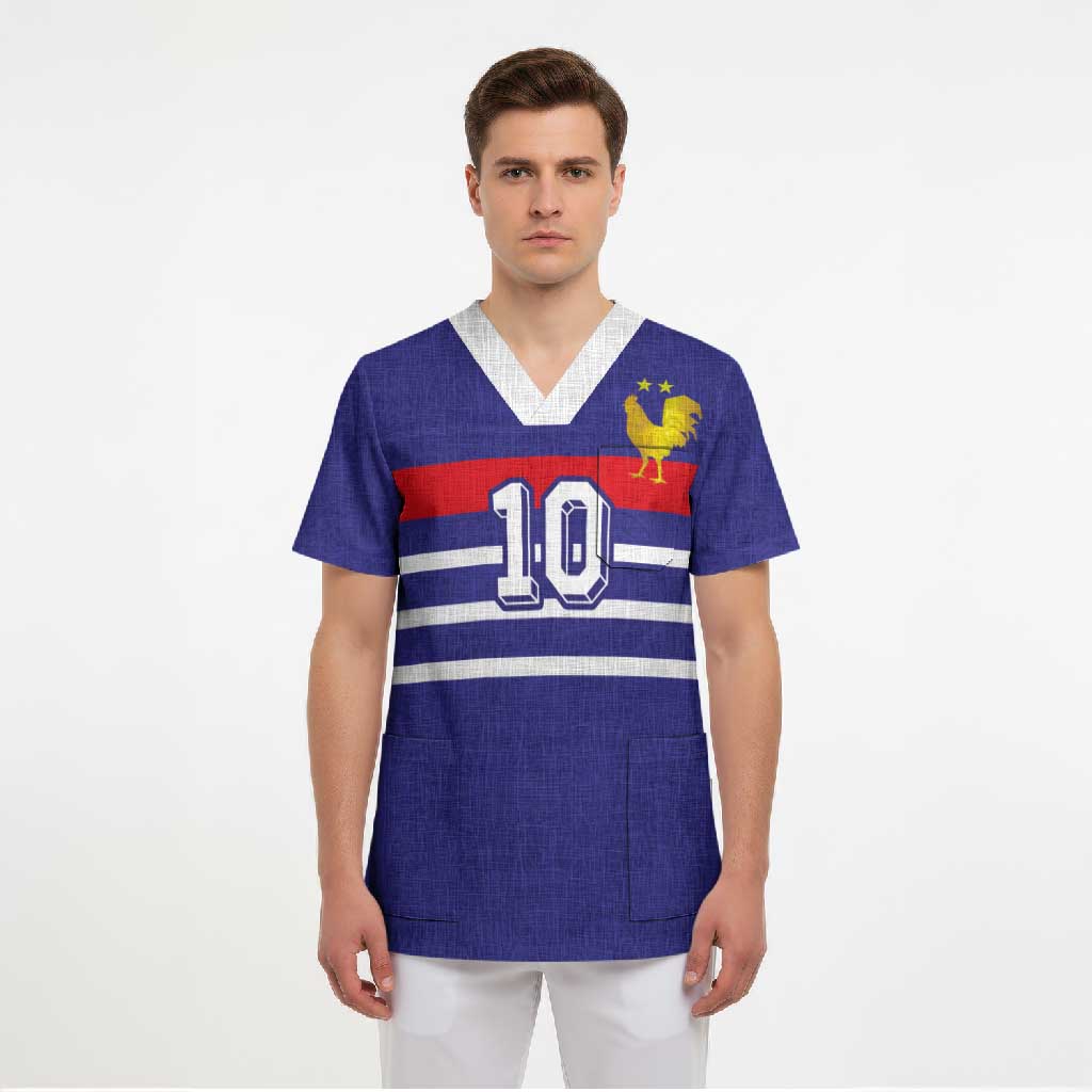 Custom French Football Scrub Top France 98 Retro Style
