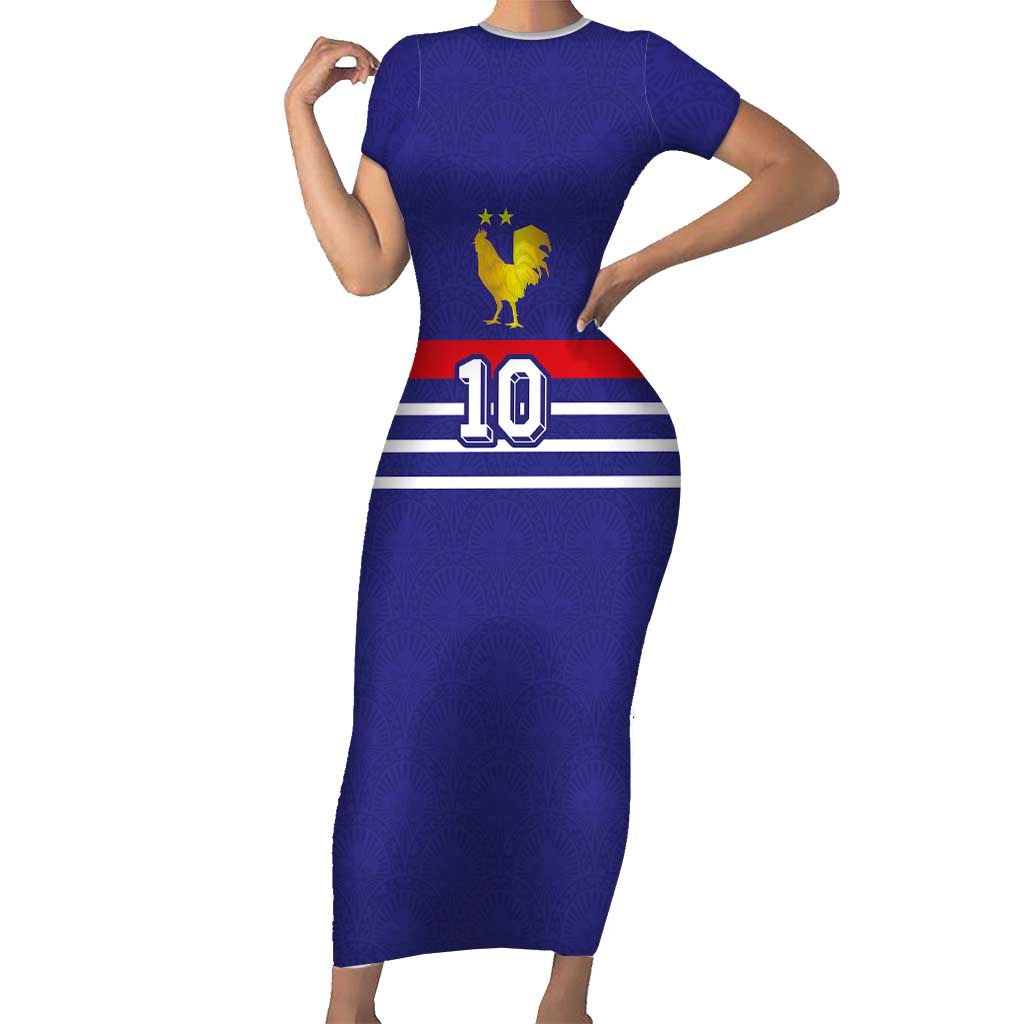Custom French Football Short Sleeve Bodycon Dress France 98 Retro Style