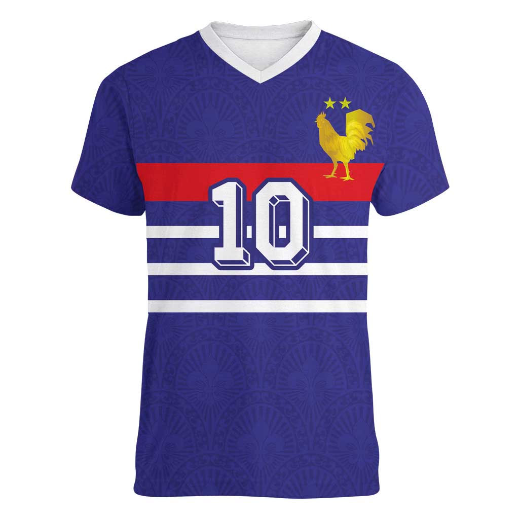 Custom French Football Women V-Neck T-Shirt France 98 Retro Style