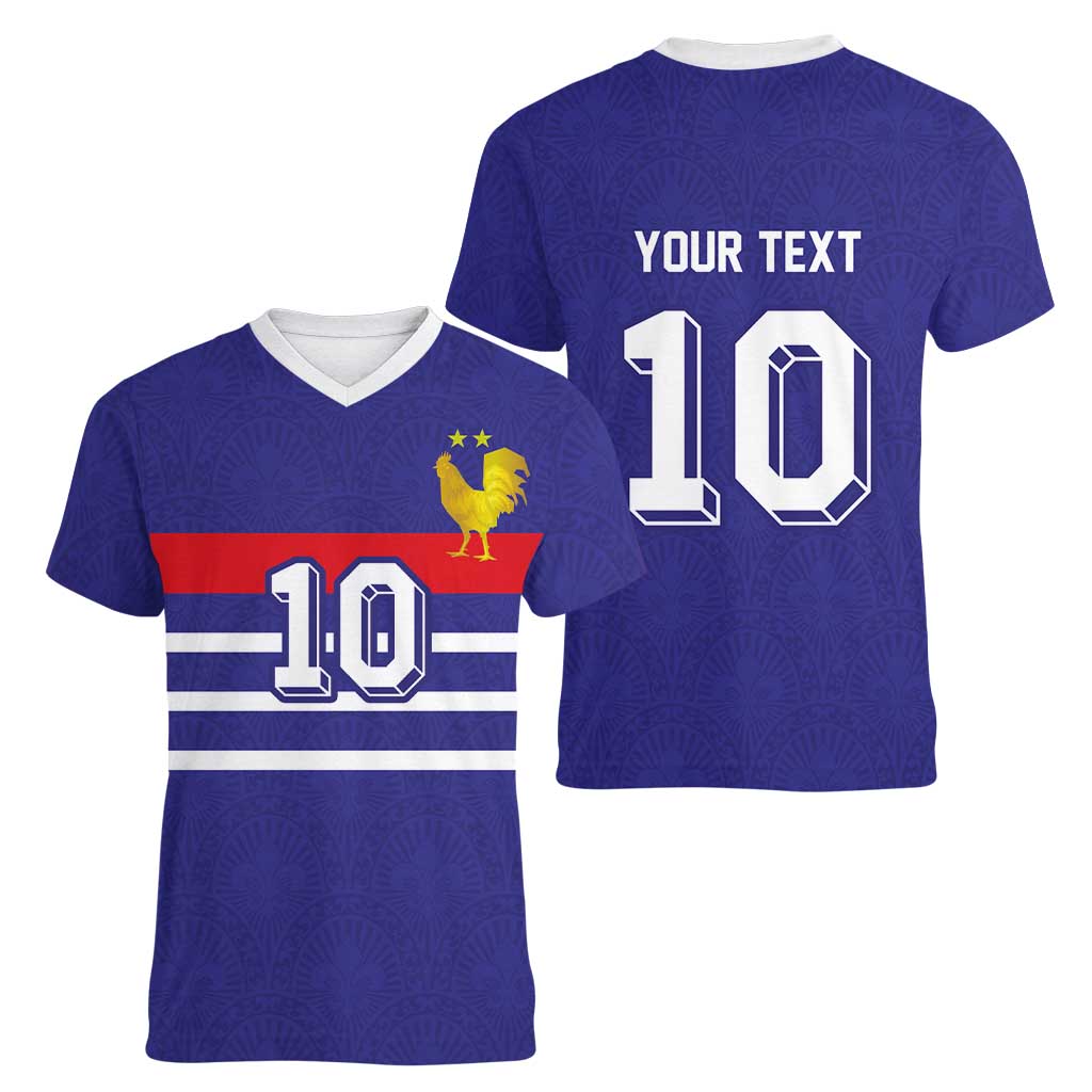 Custom French Football Women V-Neck T-Shirt France 98 Retro Style