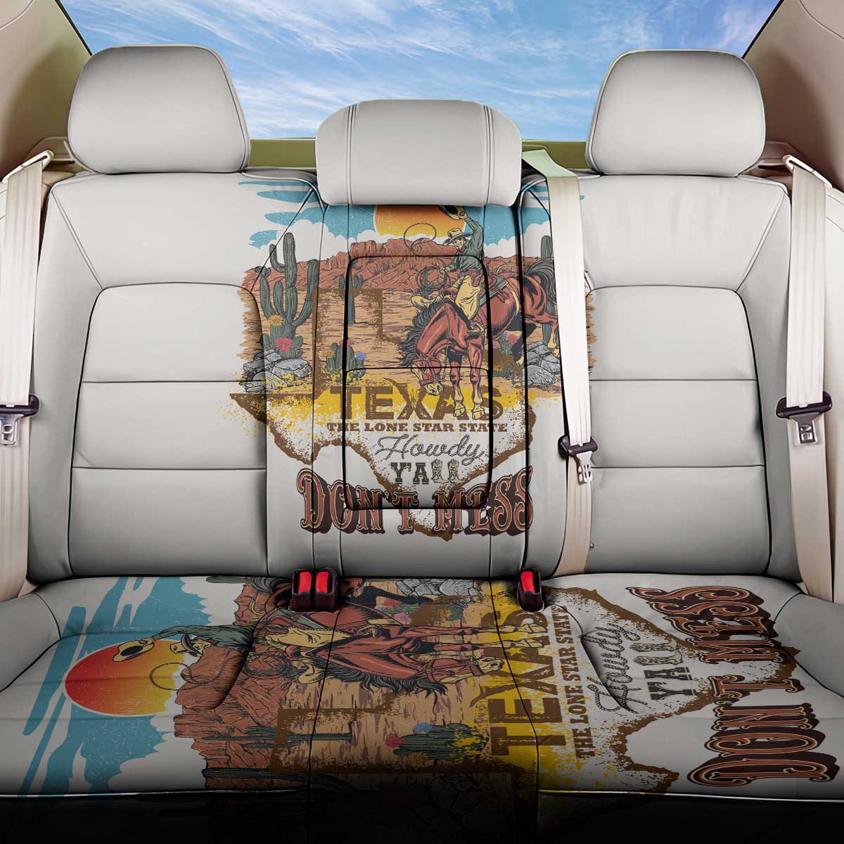 Texas Cultural Heritage Back Car Seat Cover Cowboy and Desert Howdy Y'All Don'T Mess