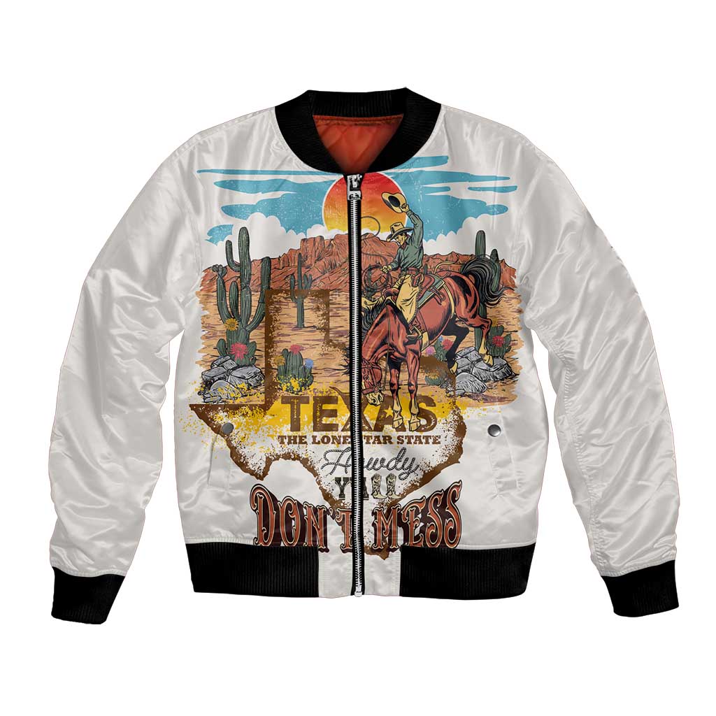 Texas Cultural Heritage Bomber Jacket Cowboy and Desert Howdy Y'All Don'T Mess