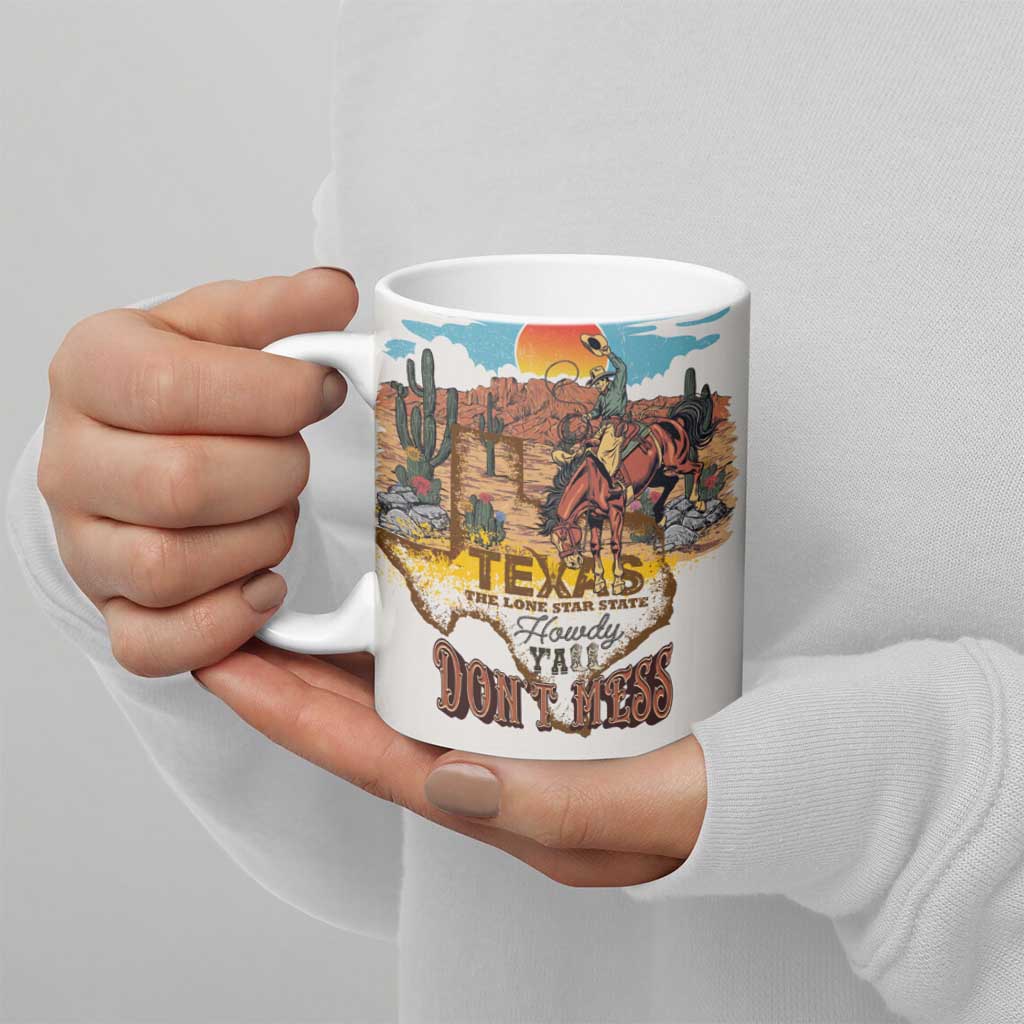Texas Cultural Heritage Ceramic Mug Cowboy and Desert Howdy Y'All Don'T Mess