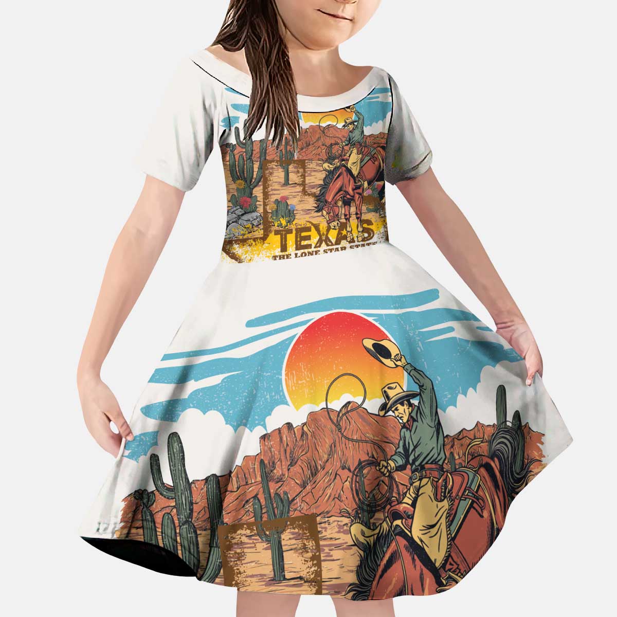 Texas Cultural Heritage Kid Short Sleeve Dress Cowboy and Desert Howdy Y'All Don'T Mess