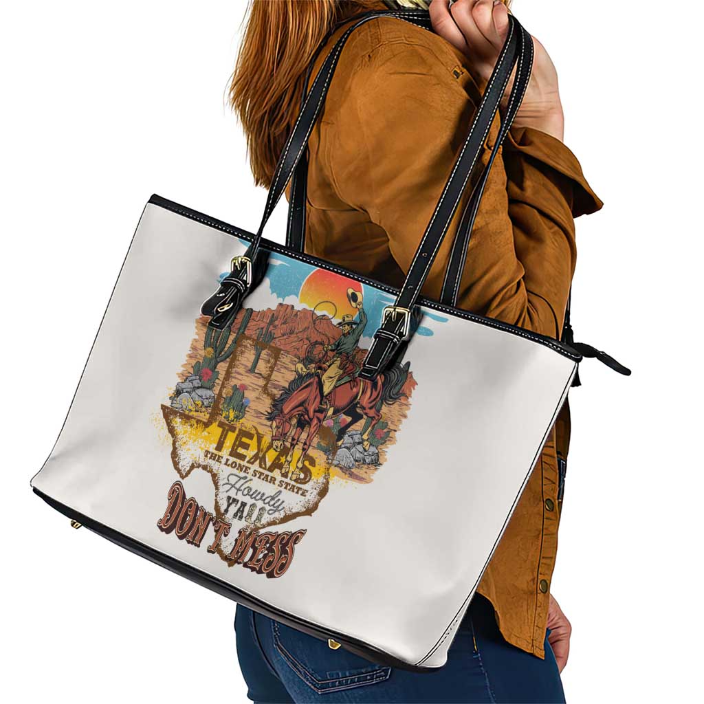 Texas Cultural Heritage Leather Tote Bag Cowboy and Desert Howdy Y'All Don'T Mess