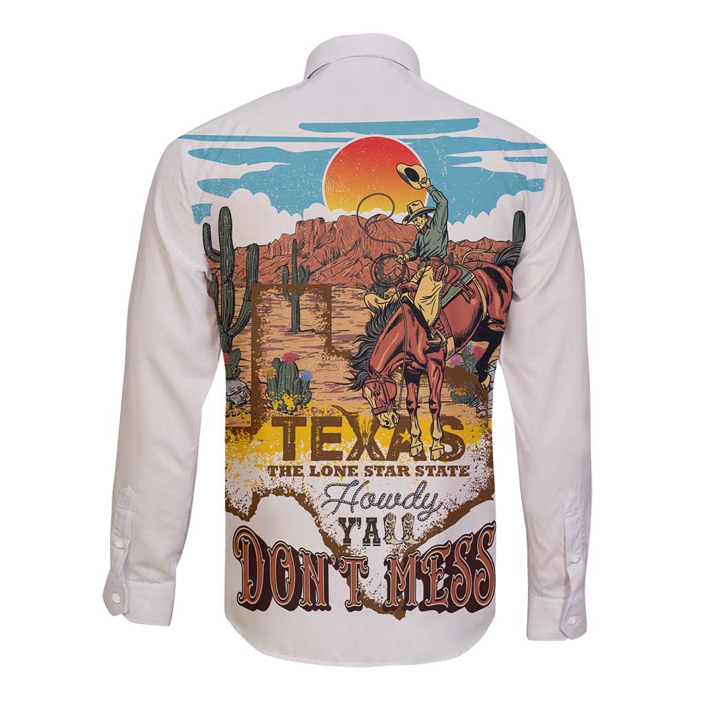 Texas Cultural Heritage Long Sleeve Button Shirt Cowboy and Desert Howdy Y'All Don'T Mess