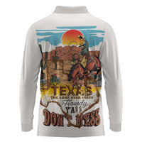 Texas Cultural Heritage Long Sleeve Polo Shirt Cowboy and Desert Howdy Y'All Don'T Mess
