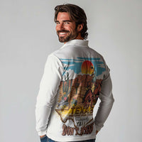 Texas Cultural Heritage Long Sleeve Polo Shirt Cowboy and Desert Howdy Y'All Don'T Mess