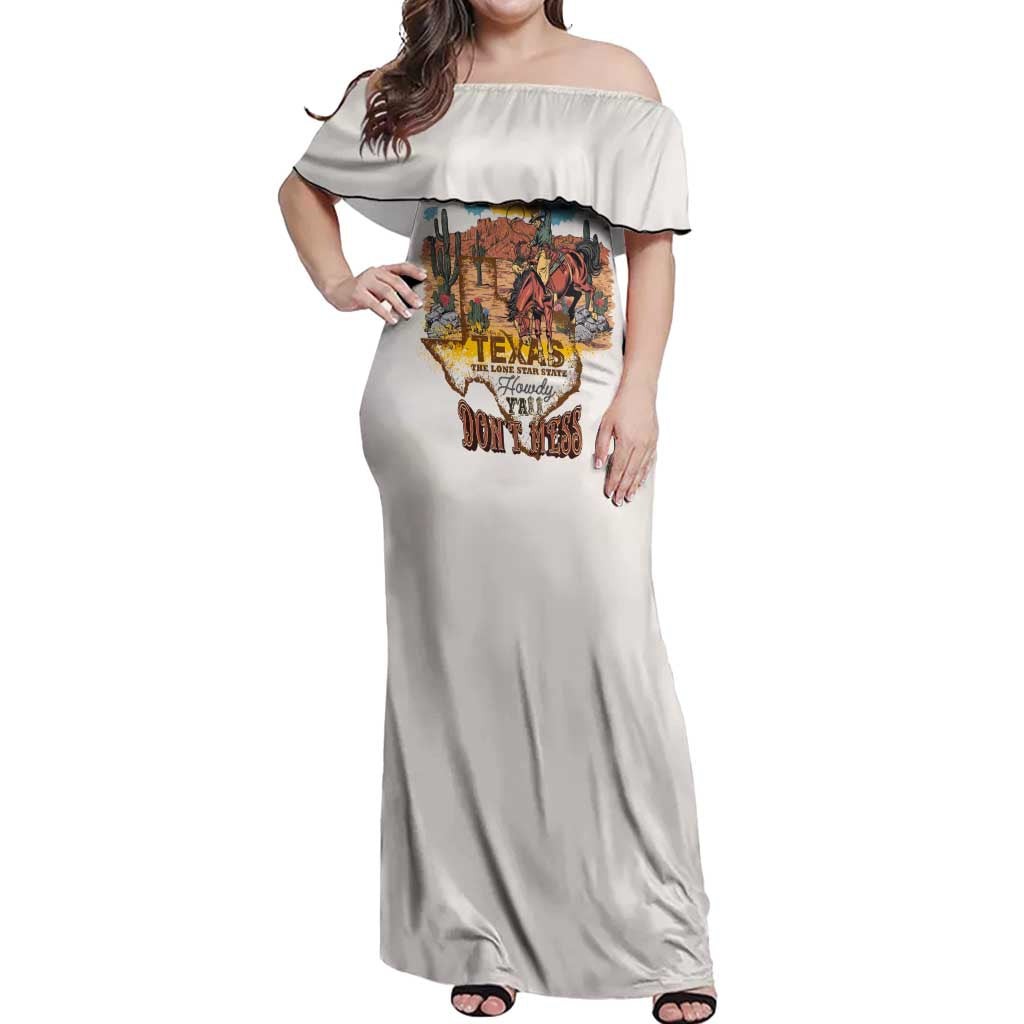 Texas Cultural Heritage Off Shoulder Maxi Dress Cowboy and Desert Howdy Y'All Don'T Mess