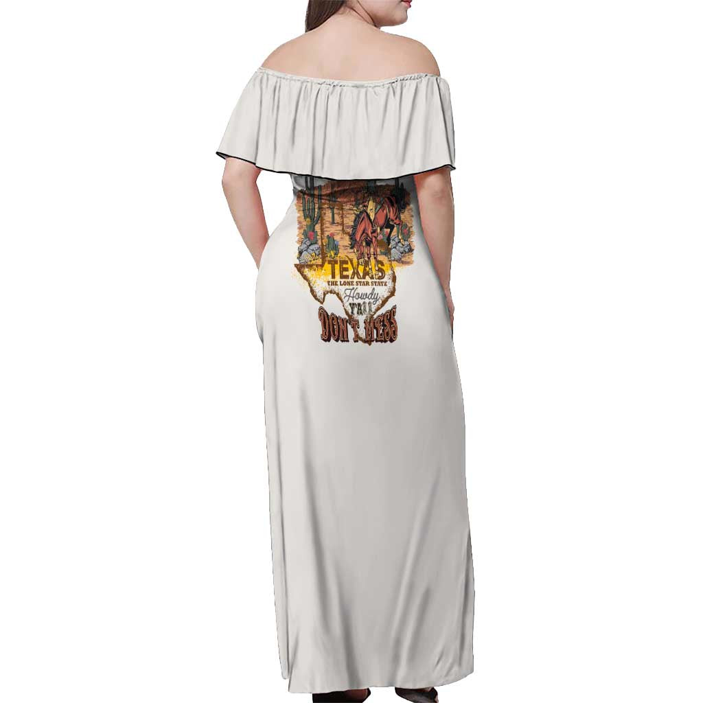Texas Cultural Heritage Off Shoulder Maxi Dress Cowboy and Desert Howdy Y'All Don'T Mess