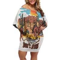 Texas Cultural Heritage Off Shoulder Short Dress Cowboy and Desert Howdy Y'All Don'T Mess