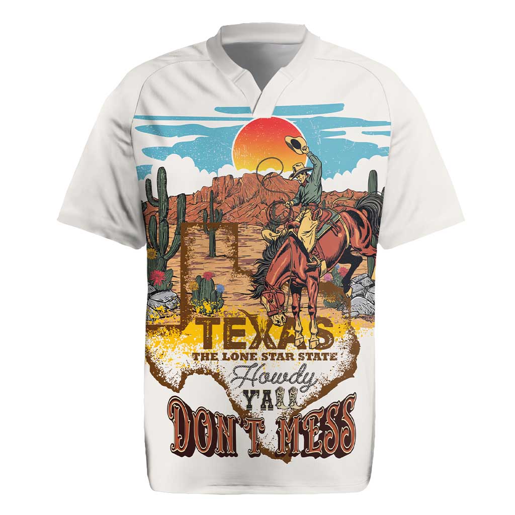 Texas Cultural Heritage Rugby Jersey Cowboy and Desert Howdy Y'All Don'T Mess