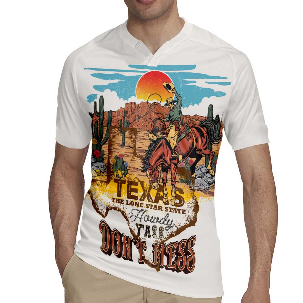 Texas Cultural Heritage Rugby Jersey Cowboy and Desert Howdy Y'All Don'T Mess