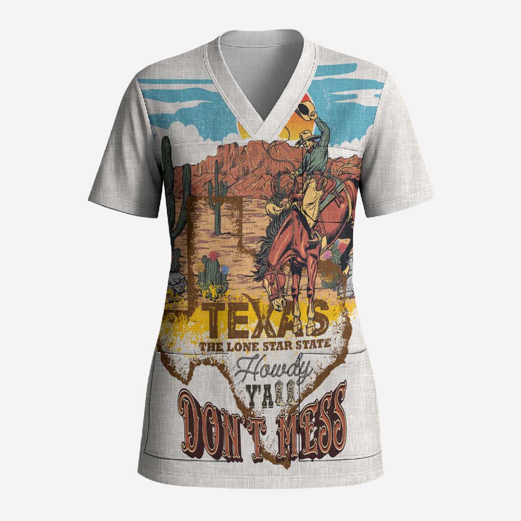 Texas Cultural Heritage Scrub Top Cowboy and Desert Howdy Y'All Don'T Mess