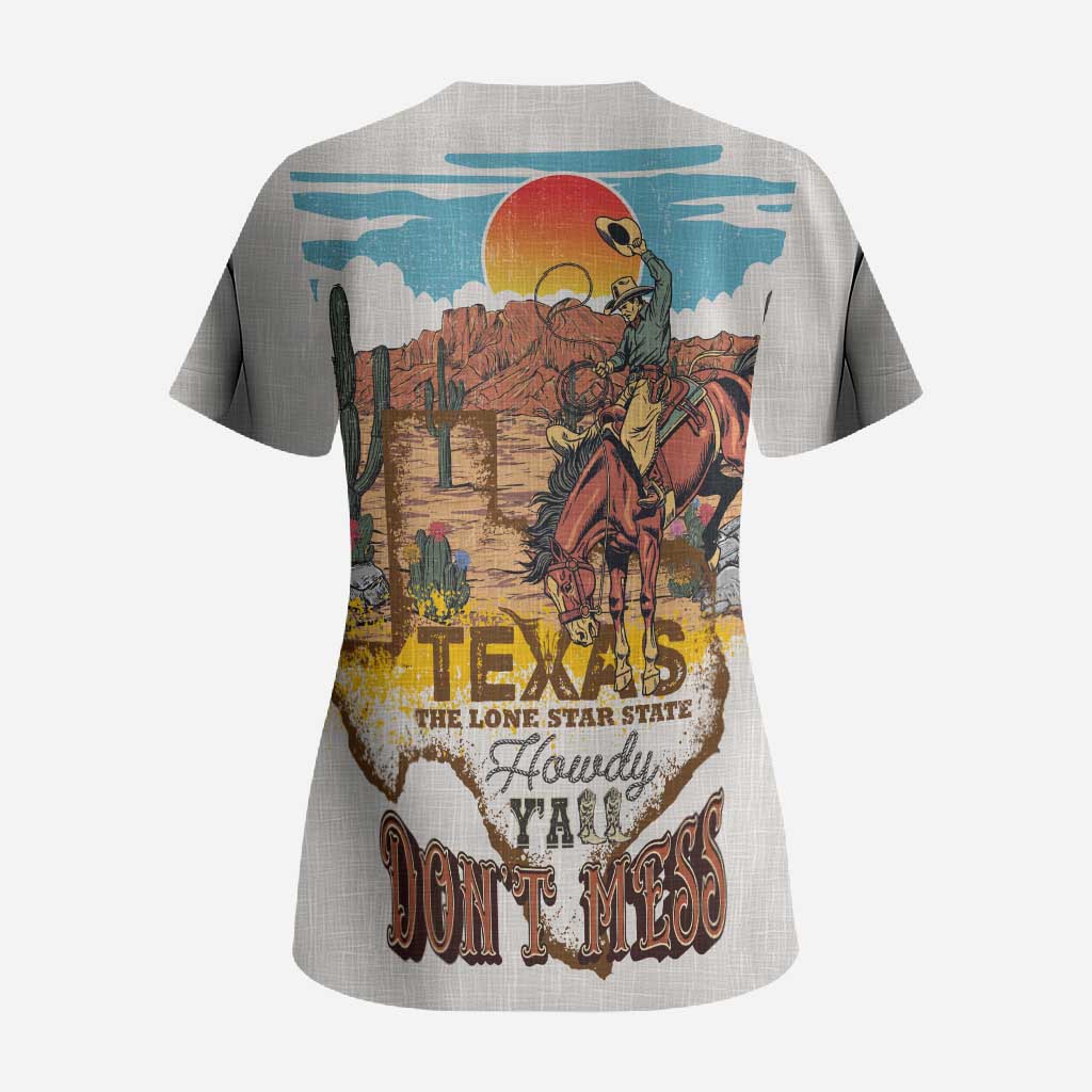 Texas Cultural Heritage Scrub Top Cowboy and Desert Howdy Y'All Don'T Mess