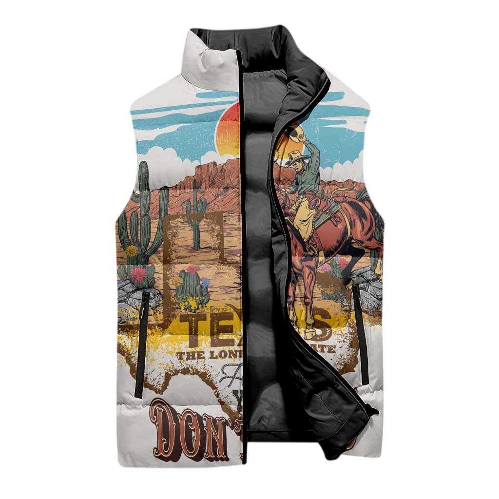 Texas Cultural Heritage Sleeveless Puffer Jacket Cowboy and Desert Howdy Y'All Don'T Mess