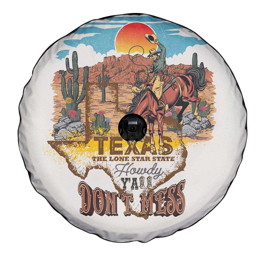 Texas Cultural Heritage Spare Tire Cover Cowboy and Desert Howdy Y'All Don'T Mess