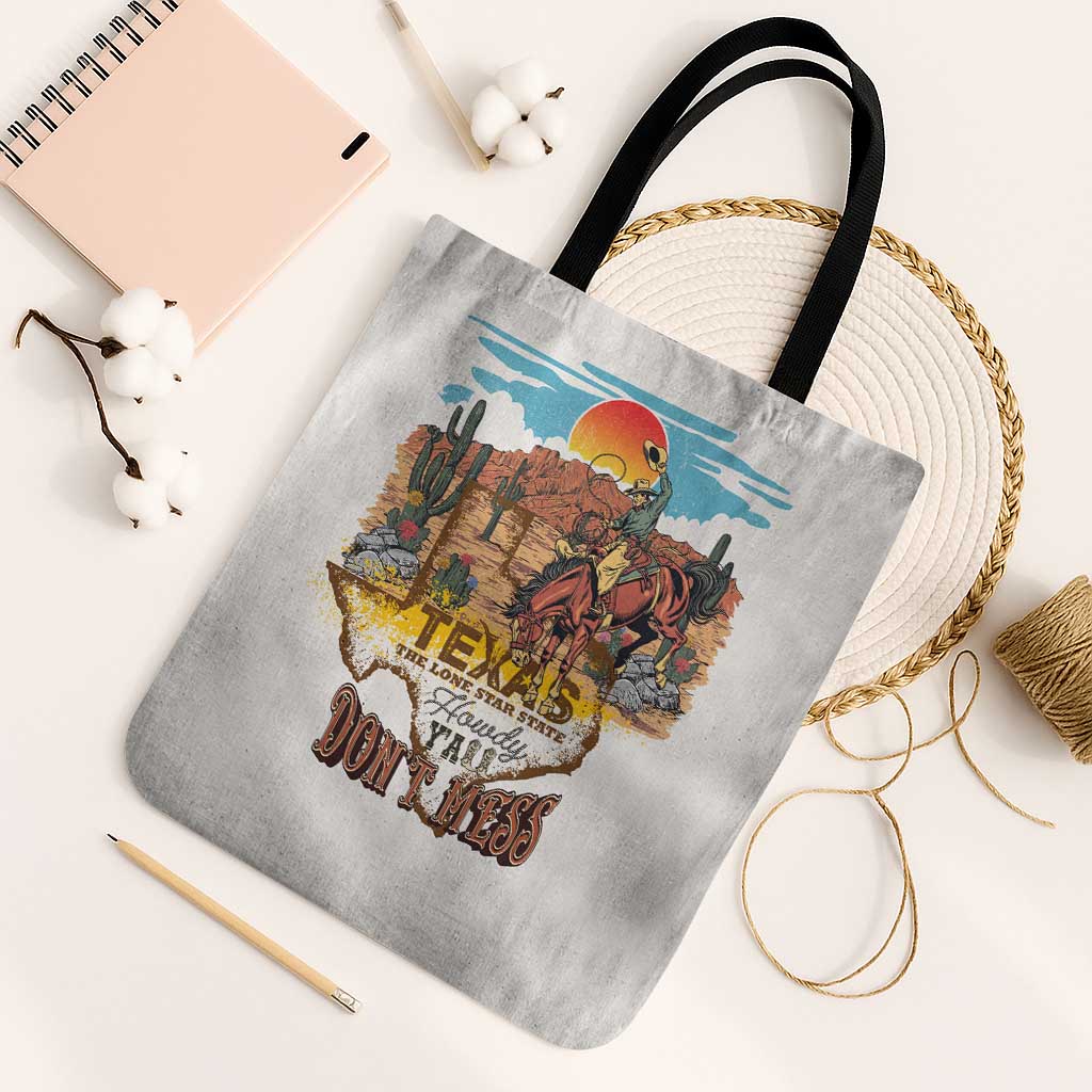 Texas Cultural Heritage Tote Bag Cowboy and Desert Howdy Y'All Don'T Mess