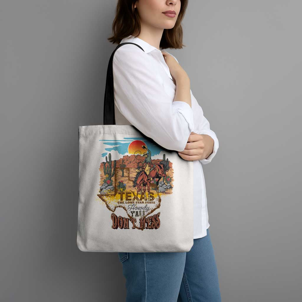 Texas Cultural Heritage Tote Bag Cowboy and Desert Howdy Y'All Don'T Mess