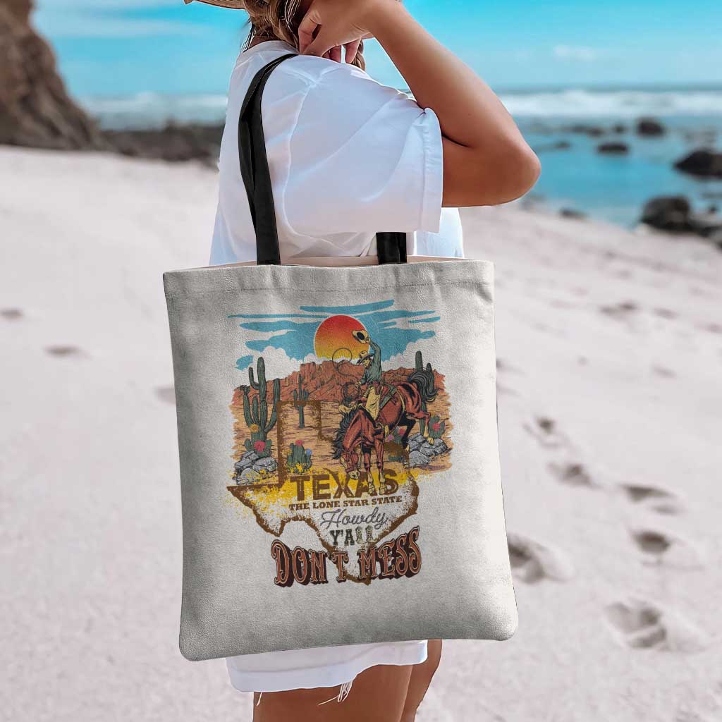 Texas Cultural Heritage Tote Bag Cowboy and Desert Howdy Y'All Don'T Mess