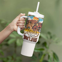 Texas Cultural Heritage Tumbler With Handle Cowboy and Desert Howdy Y'All Don'T Mess