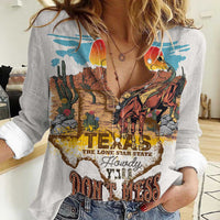 Texas Cultural Heritage Women Casual Shirt Cowboy and Desert Howdy Y'All Don'T Mess