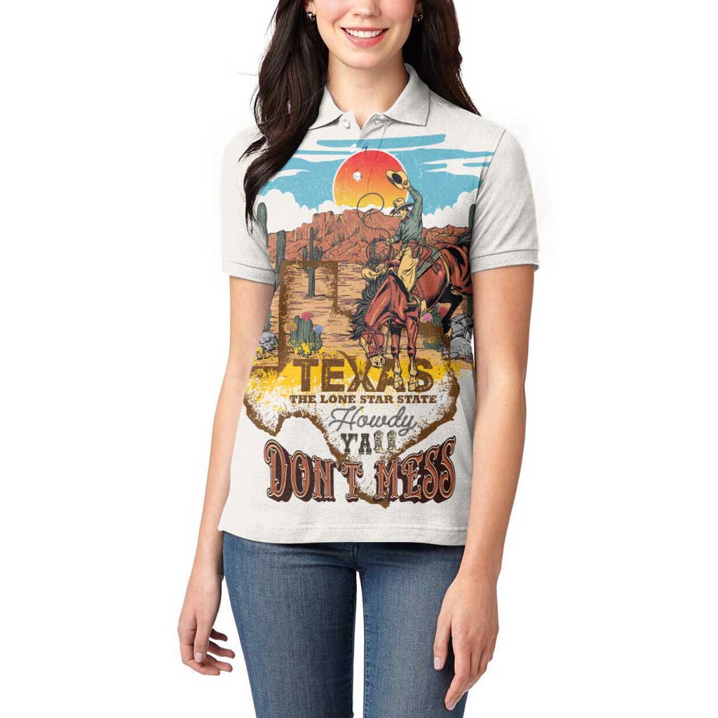 Texas Cultural Heritage Women Polo Shirt Cowboy and Desert Howdy Y'All Don'T Mess