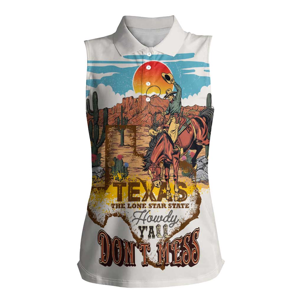 Texas Cultural Heritage Women Sleeveless Polo Shirt Cowboy and Desert Howdy Y'All Don'T Mess