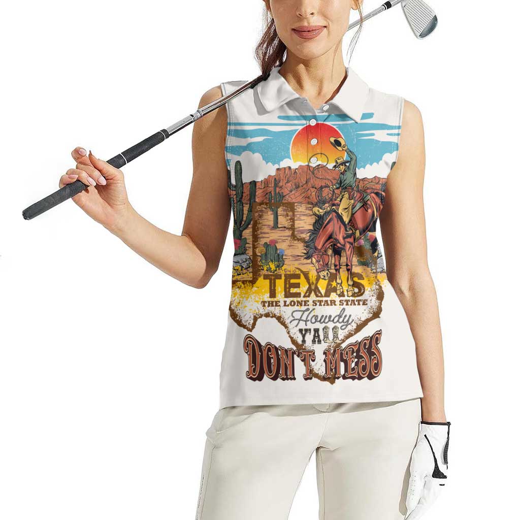 Texas Cultural Heritage Women Sleeveless Polo Shirt Cowboy and Desert Howdy Y'All Don'T Mess