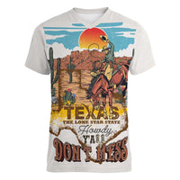 Texas Cultural Heritage Women V-Neck T-Shirt Cowboy and Desert Howdy Y'All Don'T Mess