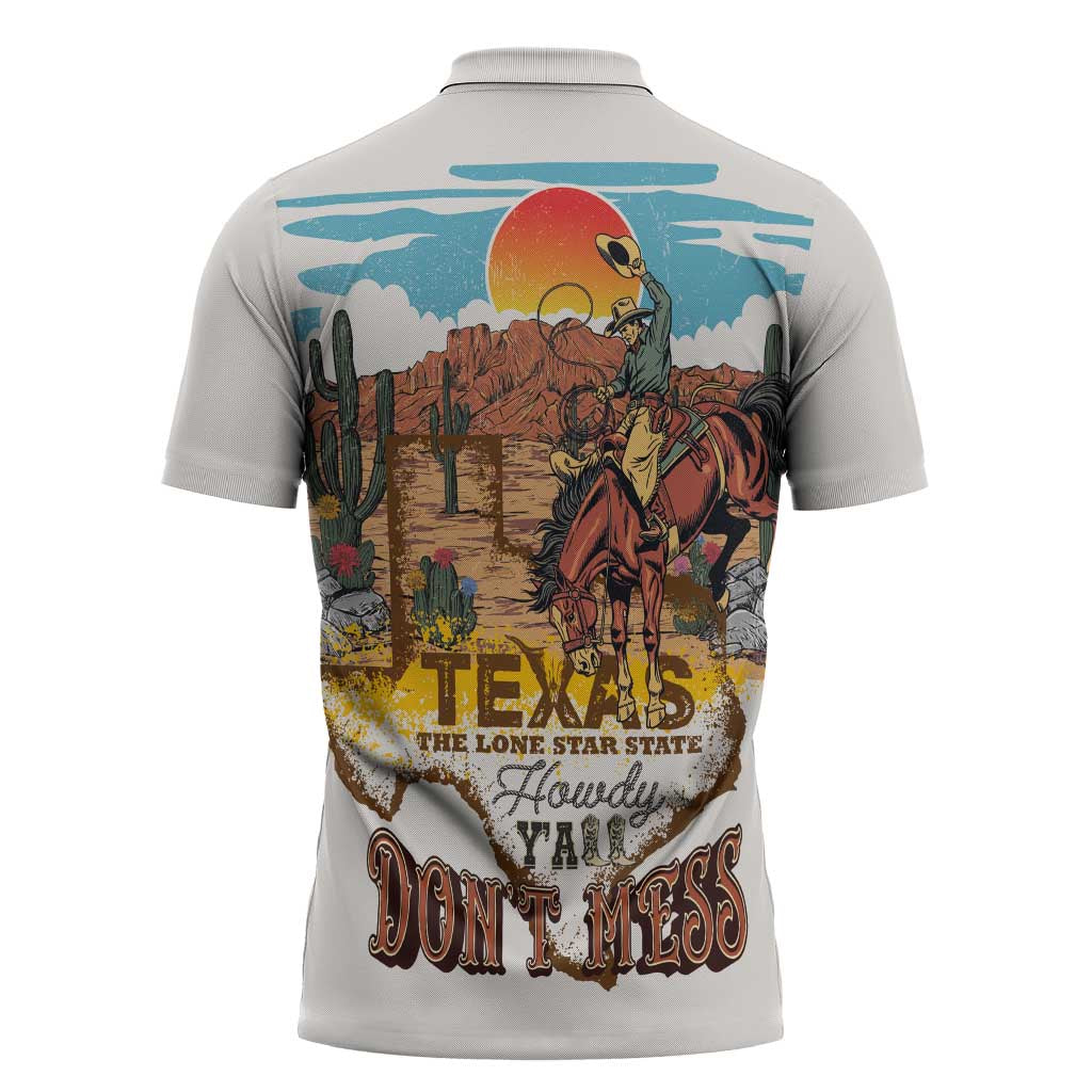 Texas Cultural Heritage Zipper Polo Shirt Cowboy and Desert Howdy Y'All Don'T Mess