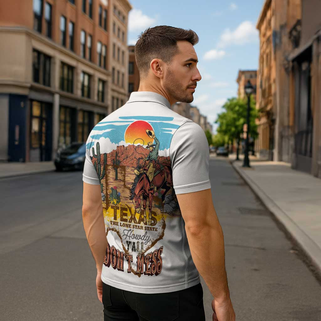 Texas Cultural Heritage Zipper Polo Shirt Cowboy and Desert Howdy Y'All Don'T Mess