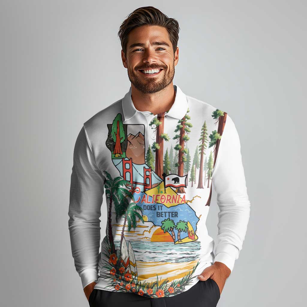 California Does it Better Long Sleeve Polo Shirt Forest to Coast