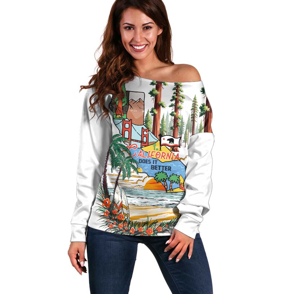 California Does it Better Off Shoulder Sweater Forest to Coast