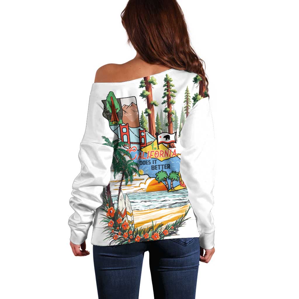 California Does it Better Off Shoulder Sweater Forest to Coast