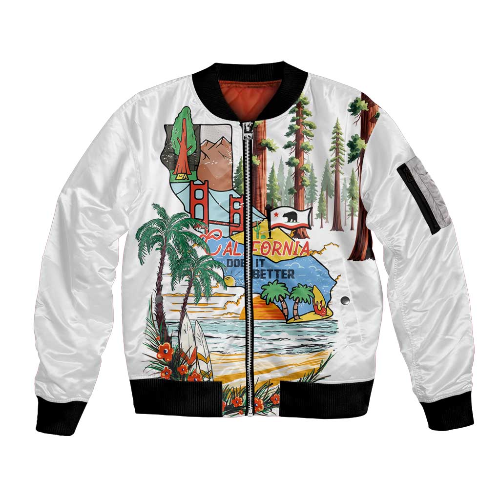 California Does it Better Sleeve Zip Bomber Jacket Forest to Coast